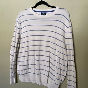 Brooks Brothers Classic Crewneck White and Blue Striped Sweater